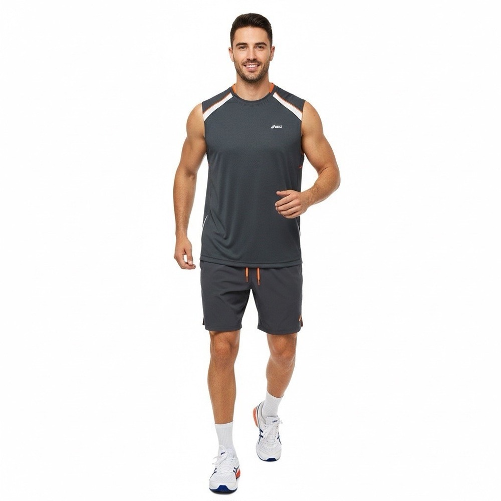 Asics Athletic Tank Top Mens XL Performance‎ Sleeveless Gray Orange Shirt
